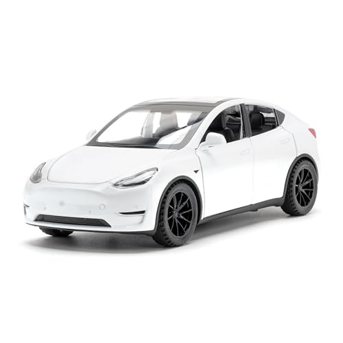 TOPRON Tesla Model Y 1:32 Maßstab Modellauto,Druckguss-Legierung Elektronisches Spielzeug mit Rückziehfunktion, mit Lichtern und Musik, Mini-Fahrzeugspielzeug als Geschenk für Kinder(Weiß) von TOPRON