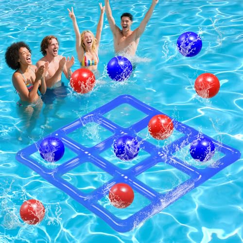 Aufblasbares Wasserspielzeug,Tic Tac Toe Pool Spielzeug mit 10 Aufblasbarer Ball,9-Kästchen-Gitter-Wasserspielzeug,Poolspielzeug ab 5 Jahre,Wasserspiele Pool für Kinder und Erwachsene(Hellblau) von TOPRUNYI