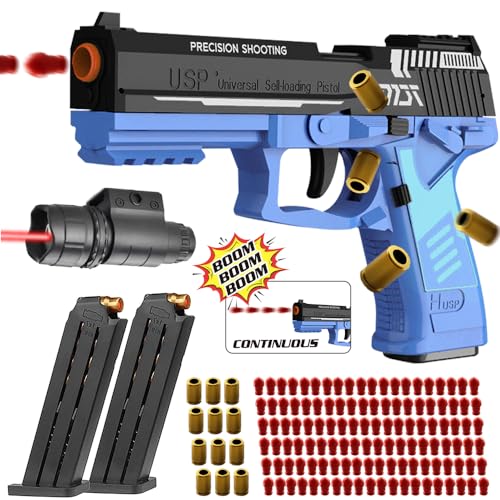Spielzeug Pistole,Pistole Kinder,Dauerfeuer Spielzeugpistole,mit Munition,Automatisch Auswurf von Verschossenen Patronenhülsen,Spielzeug Waffen Pistole für 14+ Kindergeschenke (Blau/1) von TOPRUNYI