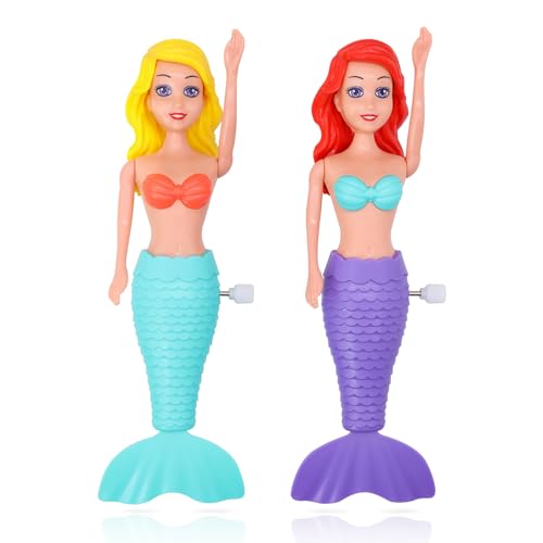 2 Pack Badespielzeug für Kleinkinder Kinder Mädchen - Meerjungfrau Prinzessin Wind-Up Schwanz Klappe schwimmende Wasser Badewanne Spielzeug, Schwimmbad Badezeit Spaß, Meerjungfrau Badespielzeug (C) von TOPWAYS