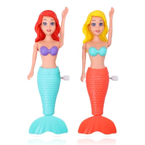 2 Pack Badespielzeug für Kleinkinder Kinder Mädchen - Meerjungfrau Prinzessin Wind-Up Schwanz Klappe schwimmende Wasser Badewanne Spielzeug, Schwimmbad Badezeit Spaß, Meerjungfrau Badespielzeug (D) von TOPWAYS