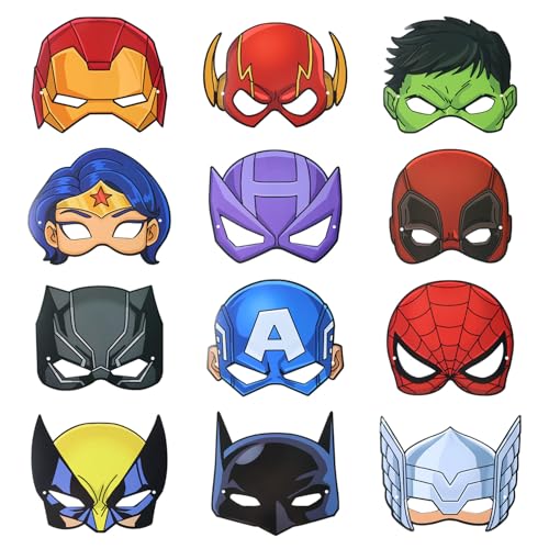 TOPWAYS Superhero Maske 12 Stück Cartoon Masken Party Packs Gefüllte Kinder Cartoon Dekoration Kinder Jungen Mädchen Helden Kostüm Anziehen Rollenspiel Geburtstag Party Halloween Anziehen von TOPWAYS