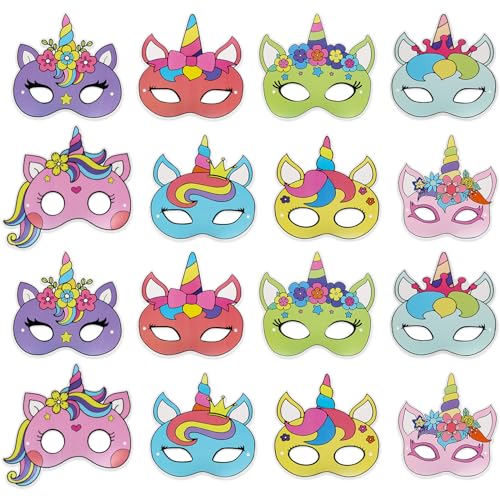 TOPWAYS 18 Stücke Einhornmasken Kinder Bastelset Einhorn zum bemalen Kindermasken Kreative Kunsthandwerk für Geburtstage Halloween Karneval Motto Party Mitgebsel von TOPWAYS