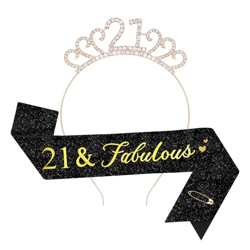 TOPWAYS 18. Geburtstag Mädchen Frauen Deko Schärpe und Tiara Kit, Geburtstag Geschenke Fabulous Sash & Headband Krone Geburtstag für 18 Geburtstag Deko Mädchen Frauen (21 Fabulous, Gold Schwarz) TOPWAYS 18. Geburtstag Mädchen Frauen Deko Schärpe und Tiara Kit, Geburtstag Geschenke Fabulous Sash & Headband Krone Geburtstag für 18 Geburtstag Deko Mädchen Frauen (21 Fabulous, Gold Schwarz) von TOPWAYS