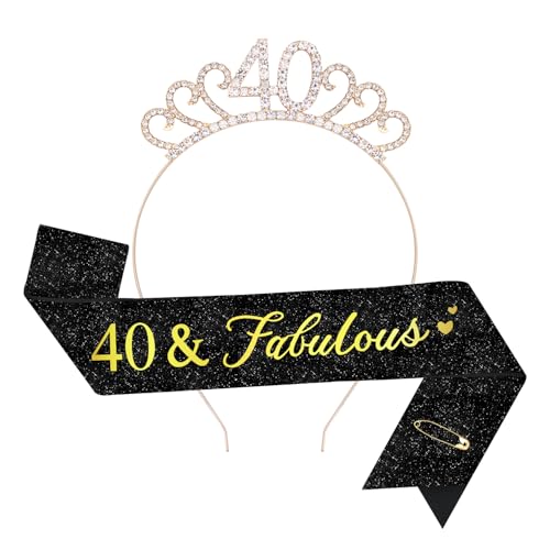 TOPWAYS 18. Geburtstag Mädchen Frauen Deko Schärpe und Tiara Kit, Geburtstag Geschenke Fabulous Sash & Headband Krone Geburtstag für 18 Geburtstag Deko Mädchen Frauen (40 Fabulous, Gold Schwarz) TOPWAYS 18. Geburtstag Mädchen Frauen Deko Schärpe und Tiara Kit, Geburtstag Geschenke Fabulous Sash & Headband Krone Geburtstag für 18 Geburtstag Deko Mädchen Frauen (40 Fabulous, Gold Schwarz) von TOPWAYS