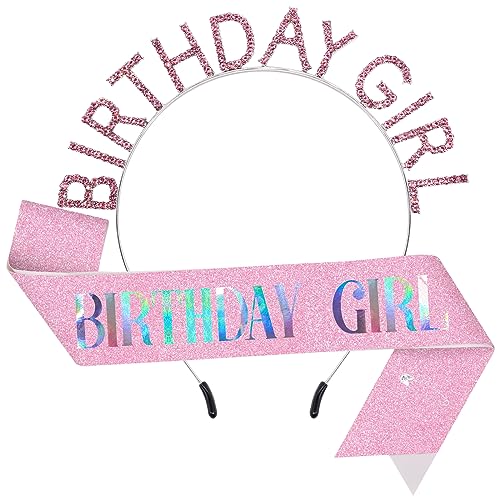 TOPWAYS Geburtstagskrone und Geburtstag Schärpe Mädchen, Geburtstag Mädchen Deko Schärpe Tiara Krone Geschenke für Prinzessin Mädchen Frauen Kinder Geburtstag Deko (A Pink) von TOPWAYS