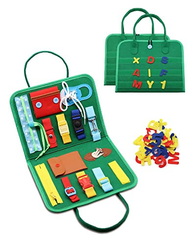 TOPWAYS Grundlegende Fähigkeiten beschäftigtes Brett für Kleinkinder,Sensory Activity Board Lernbuch für Vorschulkinder, Lernspielzeug für das grundlegende Leben (grünes Buch) von TOPWAYS