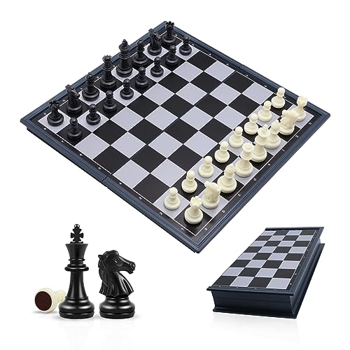 TOPWAYS Schachspiel Schach, Reisespiele Schachbrett Schach Magnetisch Chess Board Set Tragbares Reise Spiel Schachspiel für Erwachsene Kinder 25 * 25cm (Schwarz und Weiß) von TOPWAYS