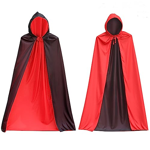 TOPWAYS Kinder Umhang für Halloween Party, Schwarz-rot zweiseitige Kapuzenumhänge für Halloween Cosplay für Kinder Alter 4 bis 6 Jahre alt(1,25 m schwarz-roter Umhang） von TOPWAYS