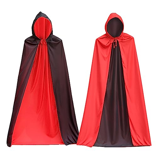 TOPWAYS Ummantelung für Halloween Party, Vampir Kostüm schwarz-rot zweiseitige Kapuzenumhänge für Halloween Cosplay 1,9M für Kinder Alter 10 bis 16 Jahre alt. von TOPWAYS