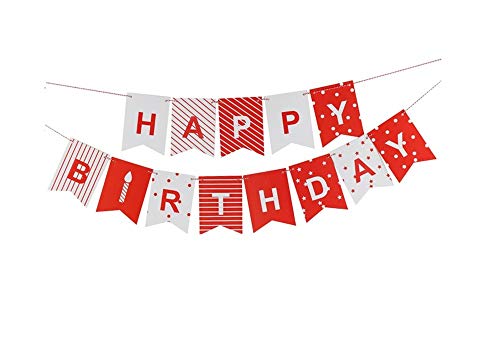 TOPWAYS® Geburtstag Wimpelkette für Mädchen, 3M Rot und Weiß Banner Papier Happy Birthday Schwalbenschwanz Flagge für Geburtstag Party Dekorationen Supplies von TOPWAYS