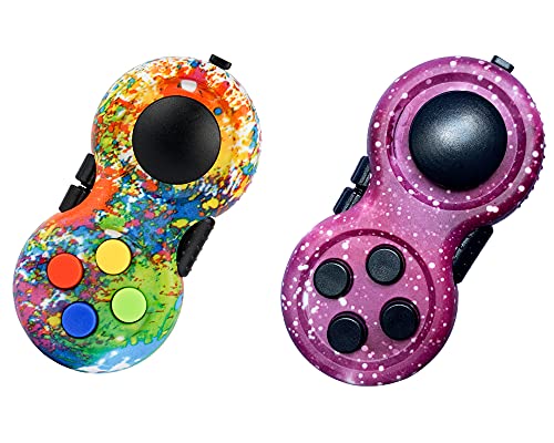 TOPWAYS Fidget Pad Controller, Gamepad Zappeln Spielzeug Stressreduzierer Spielzeug Geschenk lindert Stress und Angstspielzeug für ADD ADHS Autismus Kinder und Erwachsene (Graffiti + Galaxie-Purpur) von TOPWAYS