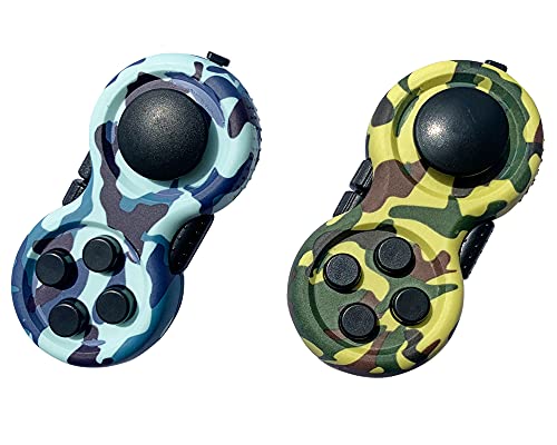 TOPWAYS Fidget Pad Controller, Gamepad Zappeln Spielzeug Stressreduzierer Spielzeug Geschenk lindert Stress und Angstspielzeug für ADD ADHS Autismus Kinder und Erwachsene (Tarnblau + Grün) von TOPWAYS
