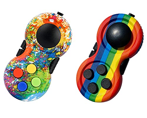 TOPWAYS Fidget Pad Controller, Gamepad Zappeln Spielzeug Stressreduzierer Spielzeug Geschenk lindert Stress und Angstspielzeug für ADD ADHS Autismus Kinder und Erwachsene (Graffiti + Regenbogen) von TOPWAYS