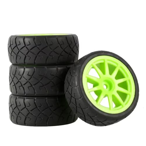 TOQPCZA RC Räder Für WLtoys 144001 Für Autoreifen Im Maßstab 1/18 1/10 1/16 Upgrade-Teile 4 Stück RC-Auto-Gummireifen Räder Felgen 12 Mm Sechskantnabe(Green) von TOQPCZA