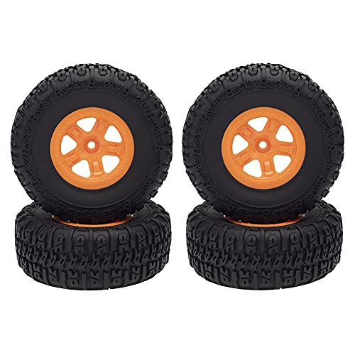 TORR 4 StüCk Kurzer Kurs Reifen & Felgen für 1/10 RC GeläNdewagen Lastwagen Slash VKAR 10SC RC Auto Teile,Orange von TORR