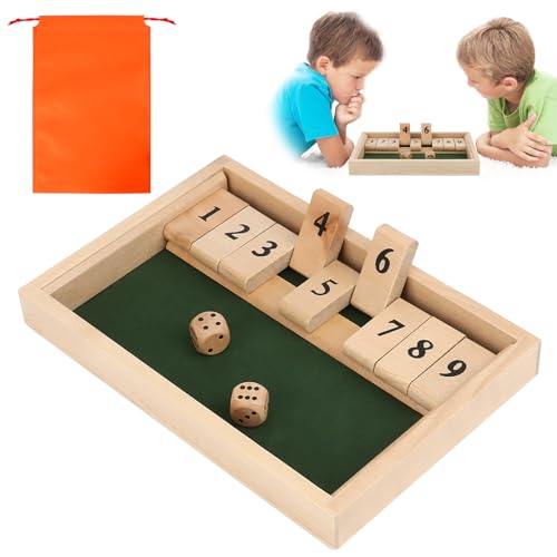 TOSAVGA Shut The Box Spiel 2-Spieler, Würfelspiel aus Holz (1-9), Klassisches Holz Brettspiel Taktik- und Rechenspiel Mathematik Lernspielzeug, Heimtischspiel-2-Spieler für Kinder und Erwachsene von TOSAVGA