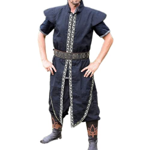 TOSHIKII Herren Mittelalter Tunika Kostüm LARP Wikinger Cosplay Robe T-Shirt Vintage Knight Reenactment Kleidung für Halloween, 4XL von TOSHIKII