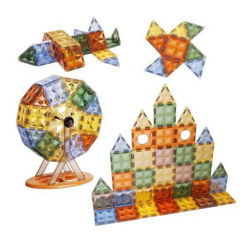 TOSPINO Magnetische Bausteine 55 Teile für Kinder ab 3 Jahre Magnetic Tiles Magnetbausteine Magnet Montessori Spielzeug Lernspielzeug für 3 4 5 6 7 8 Jahre Jungen und Mädche von TOSPINO