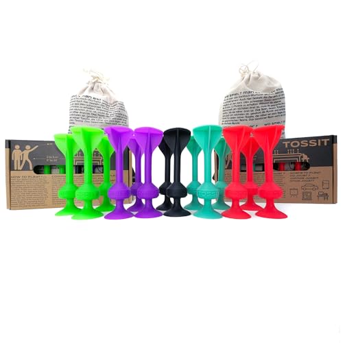 TOSSIT Spiel Saugnapf Darts, Indoor Outdoor Drinnen Draußen, Boccia, Petanque, Wurfspiel, Nachhaltig langlebig Silikon, Boden oder Wand, Twin Pack, Rot Türkis Lila Grün von TOSSIT
