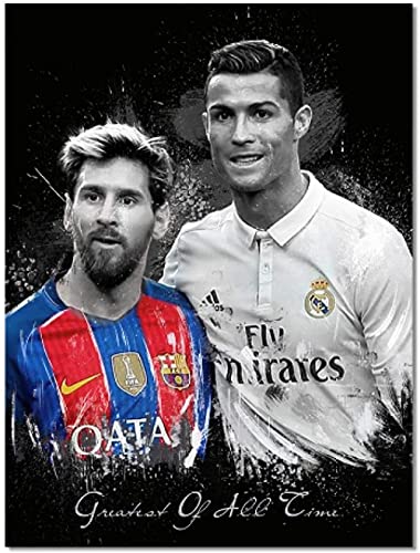 Puzzle 1000 Teile Fußballstar Messi-Ronaldo Poster Schwarz Portrait Wandkunst Für PapierSpielzeug für Erwachsene Dekompressionsspiel von TOSSPER