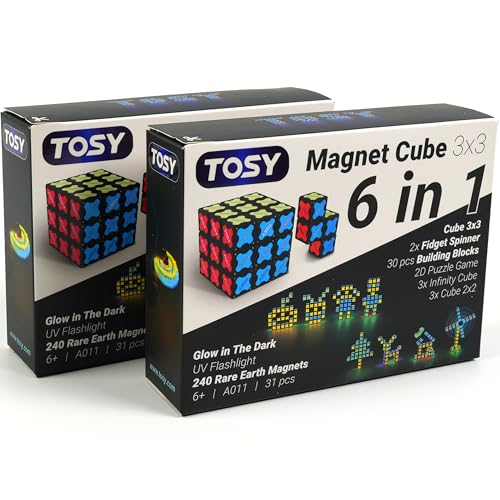 TOSY Magnet Cube 3x3 – 240 Magnete, 6in1 Spielzeug: 3x3 oder 2x2 Puzzlewürfel, verwandelbarer Fidget Spinner, Infinity Cube, Bausteine, 2D Puzzlespiel, für Valentinstag, Ostern, Geburtstag (2er Set) von TOSY