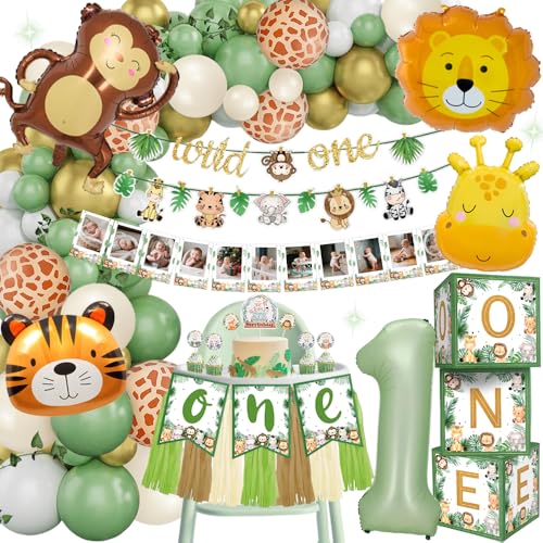 Deko 1.Geburtstag Junge Mädchen, Dschungel Geburtstagsdeko mit 1. Dschungel Safari Tierballonbogen, Fotobanner, Ballonbox, Hochstuhl Banner, Tortenaufsatz, Geburtstag Deko für Jungen und Mädchen Deko 1.Geburtstag Junge Mädchen, Dschungel Geburtstagsdeko mit 1. Dschungel Safari Tierballonbogen, Fotobanner, Ballonbox, Hochstuhl Banner, Tortenaufsatz, Geburtstag Deko für Jungen und Mädchen von TOSZOLY