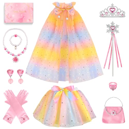 Kostüm Prinzessin Mädchen,Prinzessinnen Umhang für Mädchen mit Buntem Tuturock,Krone,Prinzessinnen Kostüme Accessoires,Tüll Prinzessinnen Umhang Set für Halloween,Geburtstagsparty,Cosplay (Rainbow) Kostüm Prinzessin Mädchen,Prinzessinnen Umhang für Mädchen mit Buntem Tuturock,Krone,Prinzessinnen Kostüme Accessoires,Tüll Prinzessinnen Umhang Set für Halloween,Geburtstagsparty,Cosplay (Rainbow) von TOSZOLY
