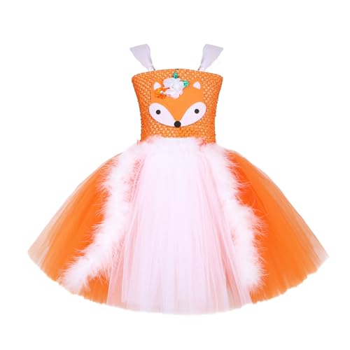 Prinzessin Kleid Mädchen, Tierkostüm Kinder Mädchen mit Tutu Rock Haarreif Fliege, Halloween Kostüm Kinder für Cosplay Halloween Karneval Weihnachten Geburtstag Party (Fuchs, 120) von TOSZOLY