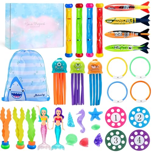 TOSZOLY 33 Stück Kinder Tauchspielzeug Set, Tauchen Spielzeug Unterwasser mit Aufbewahrungstasche, Tauchspielzeug für Kinder mit Geschenkbox, für Tauchtraining und Poolpartys TOSZOLY 33 Stück Kinder Tauchspielzeug Set, Tauchen Spielzeug Unterwasser mit Aufbewahrungstasche, Tauchspielzeug für Kinder mit Geschenkbox, für Tauchtraining und Poolpartys von TOSZOLY