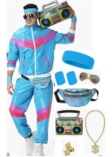 TOSZOLY 80er Jahre Outfit Herren, 90er Kostüm Trainingsanzug Faschingskostüme Herren, Gruppenkostüm Erwachsene mit Retro Accessoires, Partner Kostüme Fasching, Geeignet für Karneval Disco (Women, L) TOSZOLY 80er Jahre Outfit Herren, 90er Kostüm Trainingsanzug Faschingskostüme Herren, Gruppenkostüm Erwachsene mit Retro Accessoires, Partner Kostüme Fasching, Geeignet für Karneval Disco (Women, L) von TOSZOLY