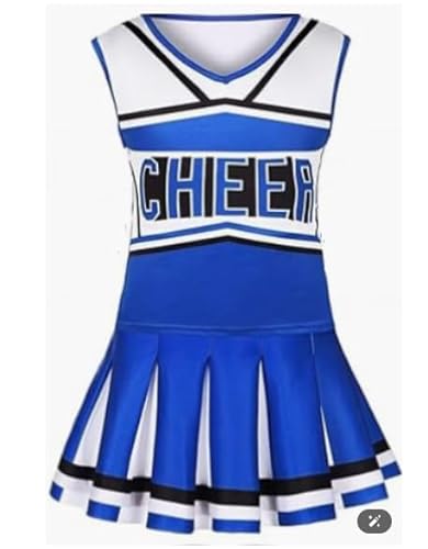 TOSZOLY Cheerleader Kostüm Kinder, Cheerleader Kostüm Mädchen, Cheerleadering Outfit Mädchen mit Pompons, Haarbändern, Cheerleading Kostüme für Halloween, Karneval (Blau, 130) von TOSZOLY