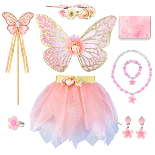 TOSZOLY Feen Kostüm Kinder, Mädchen Kostüm mit Schmetterlingsflügel, Tutu, Zauberstab, Flower Crown & Schmuck, Mädchen Verkleidung für Karneval Fasching Geburtstag Halloween 3–6 Jahre TOSZOLY Feen Kostüm Kinder, Mädchen Kostüm mit Schmetterlingsflügel, Tutu, Zauberstab, Flower Crown & Schmuck, Mädchen Verkleidung für Karneval Fasching Geburtstag Halloween 3–6 Jahre von TOSZOLY