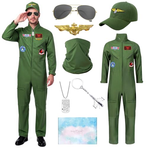 TOSZOLY Pilot Kostüm Herren, Flieger Kostüm mit Piloten Mütze, Flieger Brille Zubehör, Herren Pilot Kostüm, Flieger Kostüme zum Verkleiden für Halloween Cosplay Karneval (M) von TOSZOLY