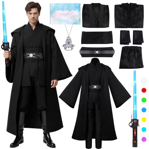 TOSZOLY Ritter Kostüm Herren, Mittelalter Kostüm mit Umhang Lichtschwert, Ritter Robe Hoodies, Tunika Outfit Faschingskostüme Herren, Mittelalter Kostüms für Halloween Karneval Cosplay von TOSZOLY