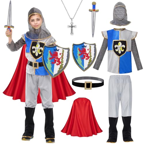 TOSZOLY Ritter Kostüm Kinder, Mittelalter Kostüm mit Umhang Ritterhelm Schwert Schild, Geschenk für Jungen, Faschingskostüme Kinder, Ritter Kostüm für Cosplay Karneval Party (M, 3-4 Jahre) von TOSZOLY