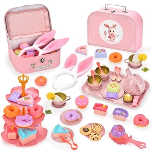 Teeparty-Set für kleine Mädchen, Kinderspielhaus-Teeservice aus Blech, rosa von TOSZOLY