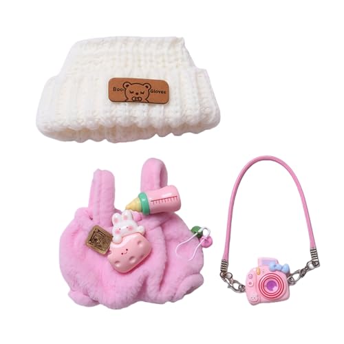Kleidung für Labubu Puppen Zubehör, Kawaii Outfit BB Pants Set 3 Stück Geeignet für 15cm 17cm La Bubu-Puppe, Stilvolles Puppenkleidungsset Ersatz Kompatibel mit Labubu Keychain Rosa (Keine Puppe) von TOU-BEGUIN