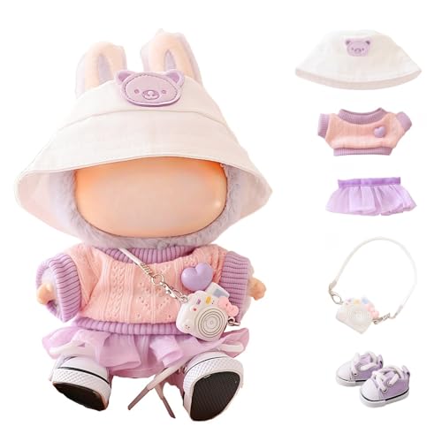 Kleidung für Labubu Puppen Zubehör, Stilvolles Kawaii Outfit Set 5 Stück Geeignet für 17cm Labubu Puppe, Puppenkleidungsset Ersatz von TOU-BEGUIN