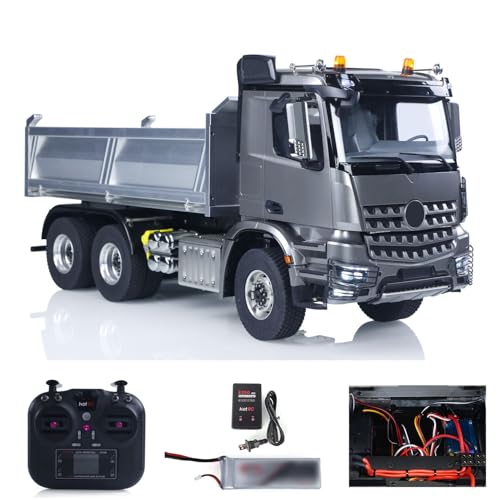 TOUCAN RC HOBBY 1/14 Metall-Fahrgestell RTR RC, hydraulischer Dumper 2-Gang-Fernbedienungskipper, 3 Achsen, NO-Lock-Differential-Achs-Radio-Batterie von TOUCAN RC HOBBY