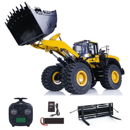 TOUCAN RC HOBBY 1:14 Hydraulischer Radlader WA480 aus Metall – mit hydraulischer Gabel, Schnellspannsitz, ST8-Fernbedienung, Licht- und Sound-Kit (Gelb) von TOUCAN RC HOBBY