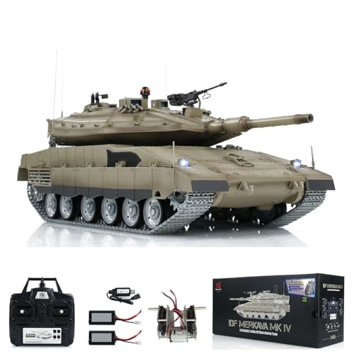 TOUCAN RC HOBBY Henglong 1/16 RC Panzer IDF Merkava MK IV 3958 Ferngesteuerter Kampfpanzer Metallräder Ketten Getriebe 360° Turm Rauch 2 Akku Outdoor von TOUCAN RC HOBBY