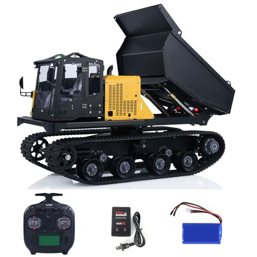 TOUCAN RC HOBBY RC Hydraulischer Crawler Muldenkipper T14R Metall Tracked Tipper RTR Baumaschine Flysky ST8 Radio Licht Sound mit Batterie von TOUCAN RC HOBBY