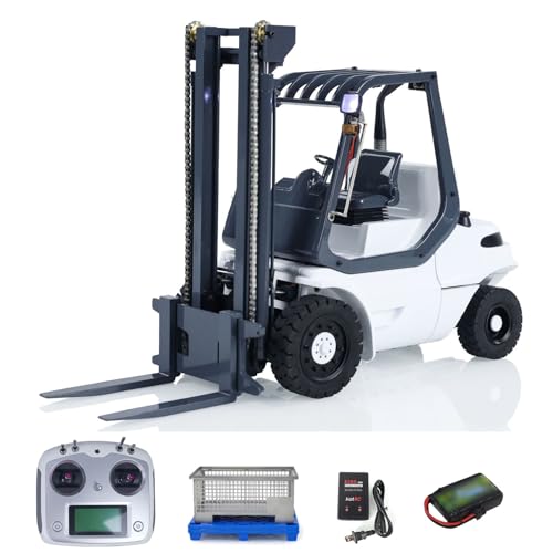 TOUCAN RC HOBBY RC Hydraulischer Gabelstapler Modell Metall 1/14 RC Auf Rädern Transferwagen RC Baufahrzeuge Modell Licht Ton I6S Fernsteuerung Weiß Grau von TOUCAN RC HOBBY