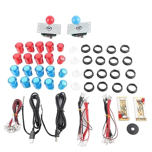 Arcade-Spiel-DIY-Kits, 2-Spieler-Arcade-Spiel-DIY-Kits, LED-beleuchtete Drucktasten, USB-Encoder Für PC-Spiele, 5 V(rot+blau) von TOUISEDGI