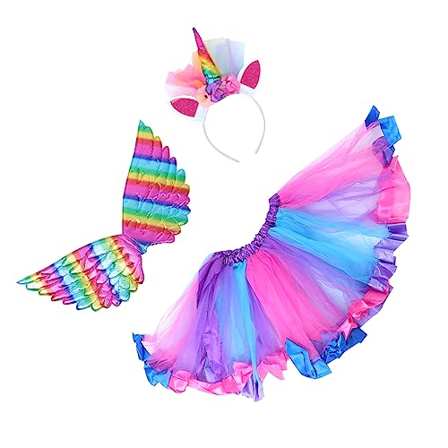 TOVINANNA 1 Satz Einhorn Stirnband Zirkus Party Fee Outfit Halloween-kostüme Mädchen Flügel Lustig Erste Rock Hochzeitskleid Kindergeburtstag Polyester von TOVINANNA