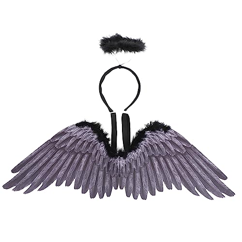 TOVINANNA 1 Satz Engelsflügel Kopfschmuck Set für Damen Schwarze Engelsflügel mit Stirnband für Halloween Karneval und Cosplay Events Lifelike Kostümzubehör für Partys und Besondere Anlässe von TOVINANNA