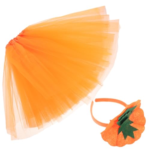 TOVINANNA 1 Satz Halloween Kürbis Kostüm mit Haarreif und Tutu Rock für Festliches Zubehör für Halloween Partys Strapazierfähigem Vliesstoff Lebensechtes Design für Unvergessliche von TOVINANNA
