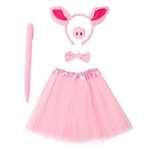 TOVINANNA 1 Satz Kostümset für Mädchen mit Schweineohren Nase Fliege und Tütü Rock Outfit für Karneval Cosplay und Bühnenauftritte von TOVINANNA