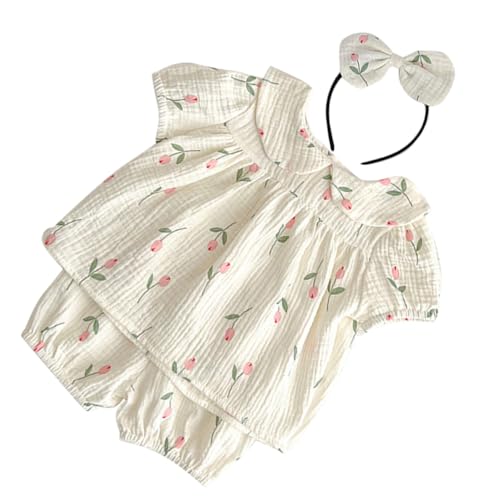 TOVINANNA 1 Satz Neugeborenen Mädchen Sommer Outfit Kurzarm Body mit Tulpenmuster Leichte Geeignet für Warme Süßes für Kleine Prinzessinnen von TOVINANNA